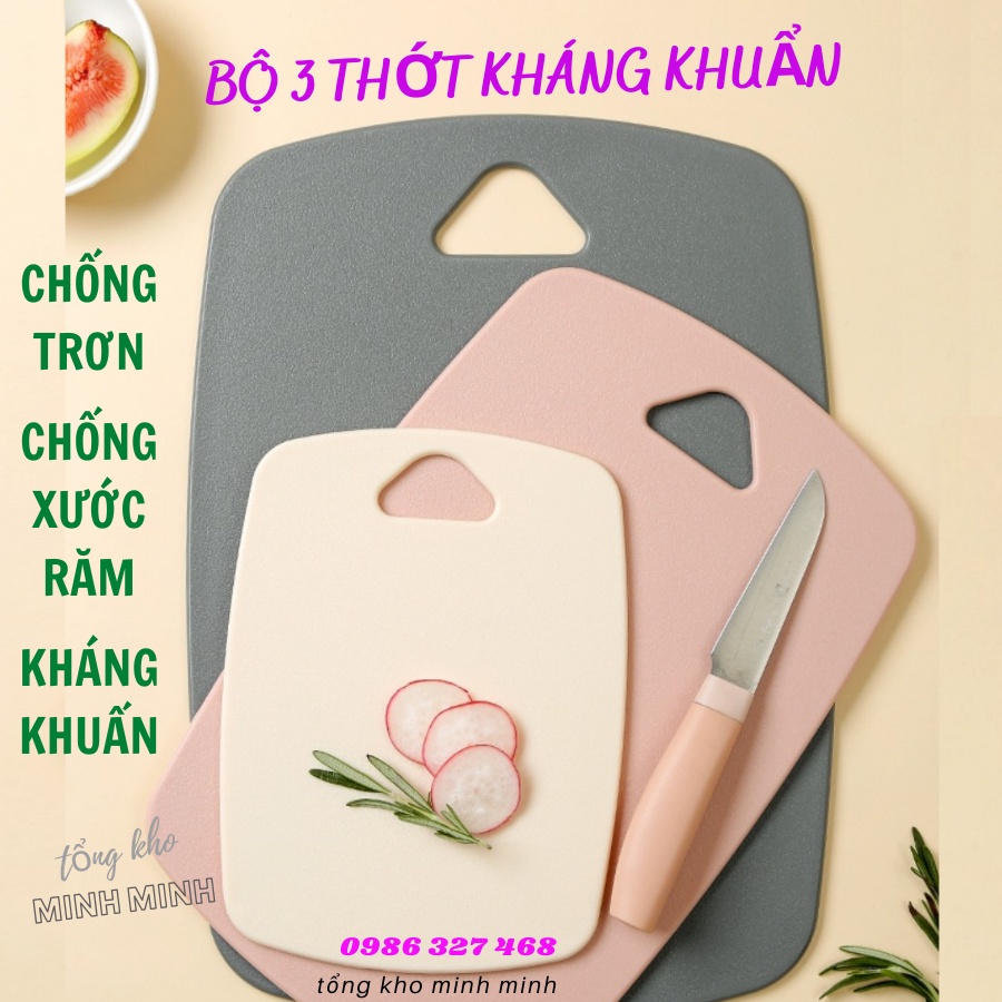 Bộ 3 thớt kháng khuẩn H.Quốc C.Cấp 3 cỡ tiện để bổ trái cây- thái đồ chín- đồ sống riêng biệt- chống trơn chống xước