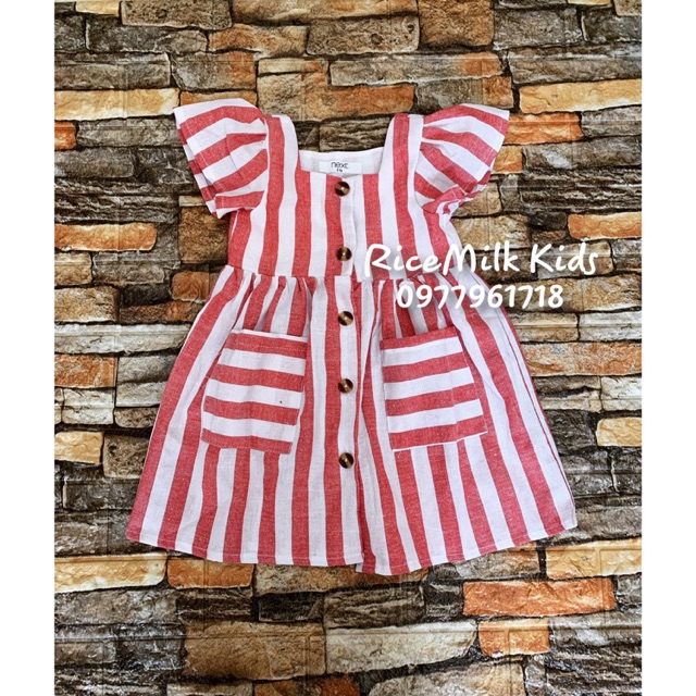 Váy Đầm kẻ đỏ trắng có túi xuất dư cho bé gái