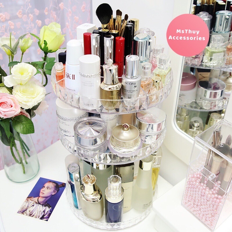 [ Kệ đựng mỹ phẩm nhựa mika cao cấp dầy trụ xoay 360 độ ( kích thước 40x25 )