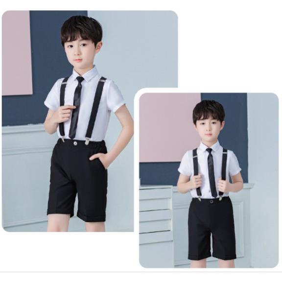 Bộ quần áo công tử đi tiệc có dây đeo dành cho bé trai TQB047 mùa xuân hè (tặng kèm cavat) cho bé 5 6 7 8 9 10 11 12t