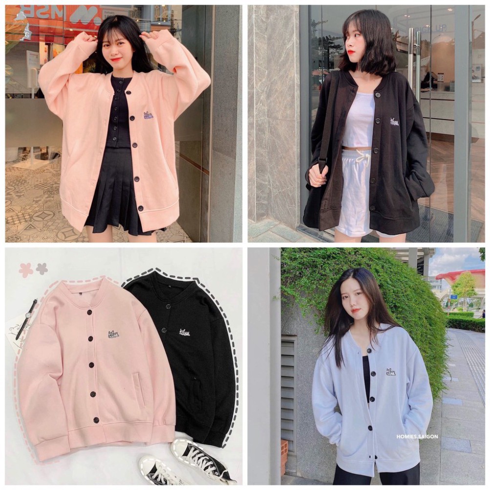 [Video Thật]Áo Khoác Nỉ Cardigan Ulzzang Thêu Cún Cực Xinh Form Rộng