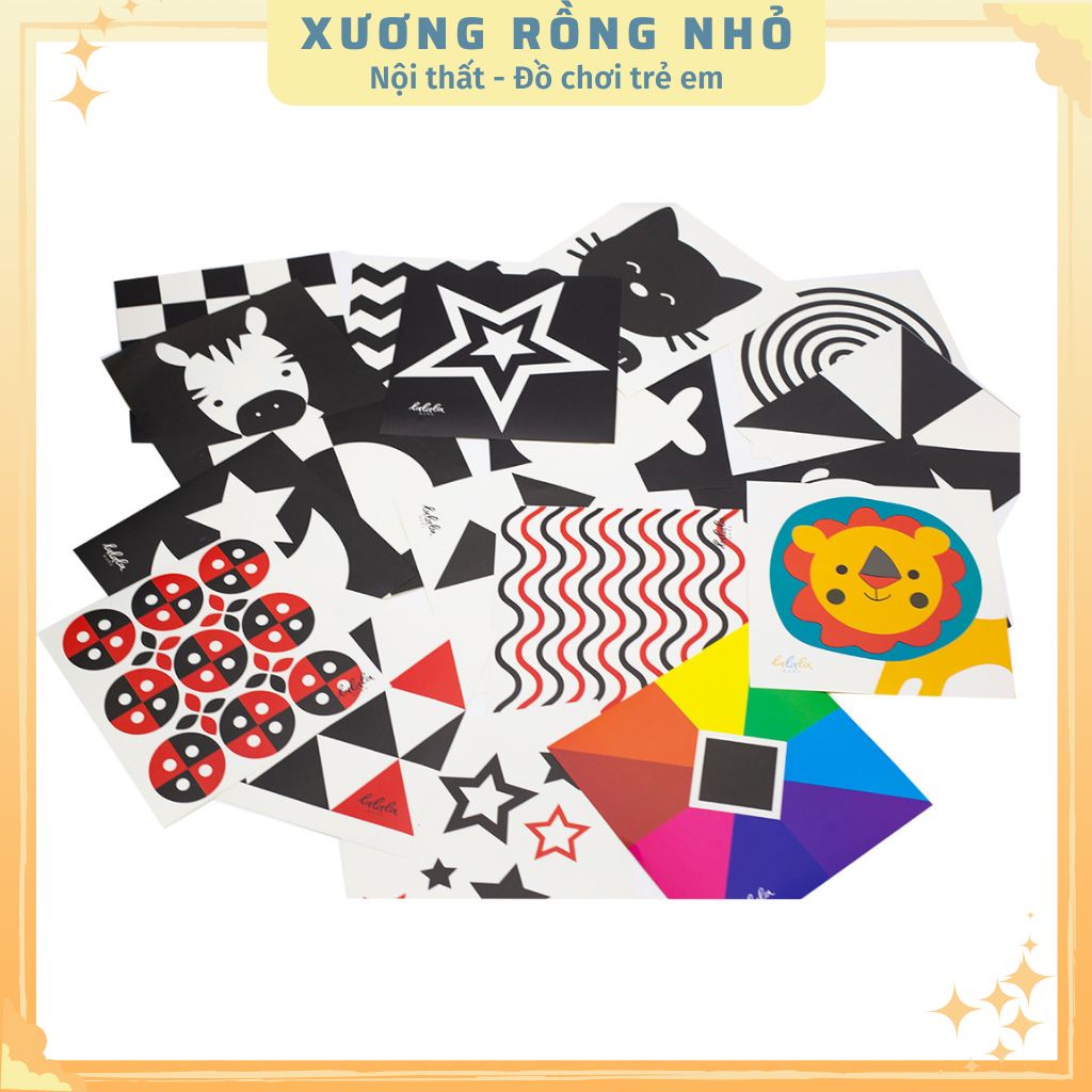 Thẻ kích thích thị giác cho trẻ sơ sinh dán tường đen trắng Lalala Baby giúp bé phát triển trí thông minh