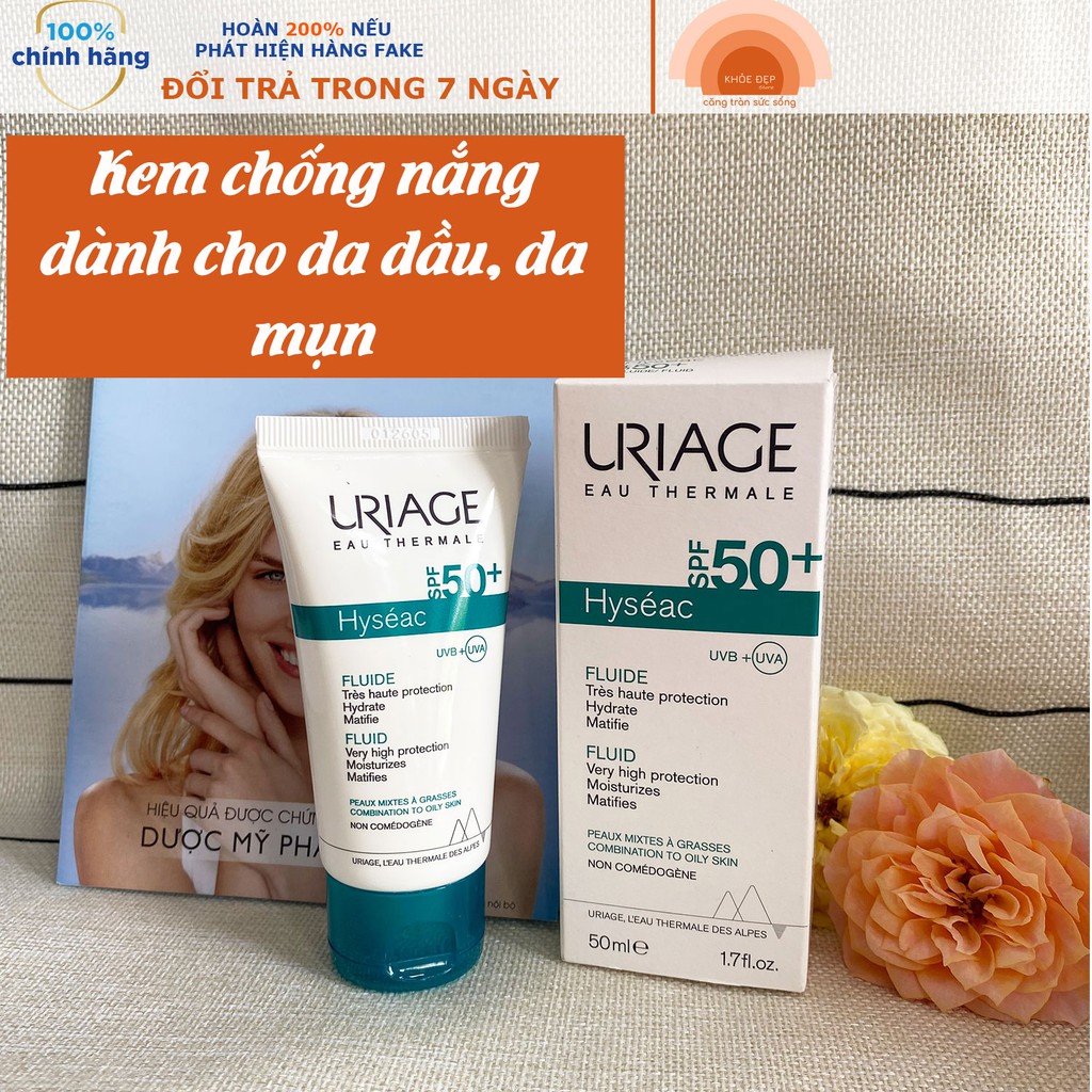 [HÀNG CÔNG TY]  Kem Chống Nắng Dành Cho Da Dầu, Da Mụn URIAGE HYSEAC FLUIDE SPF50  50ml