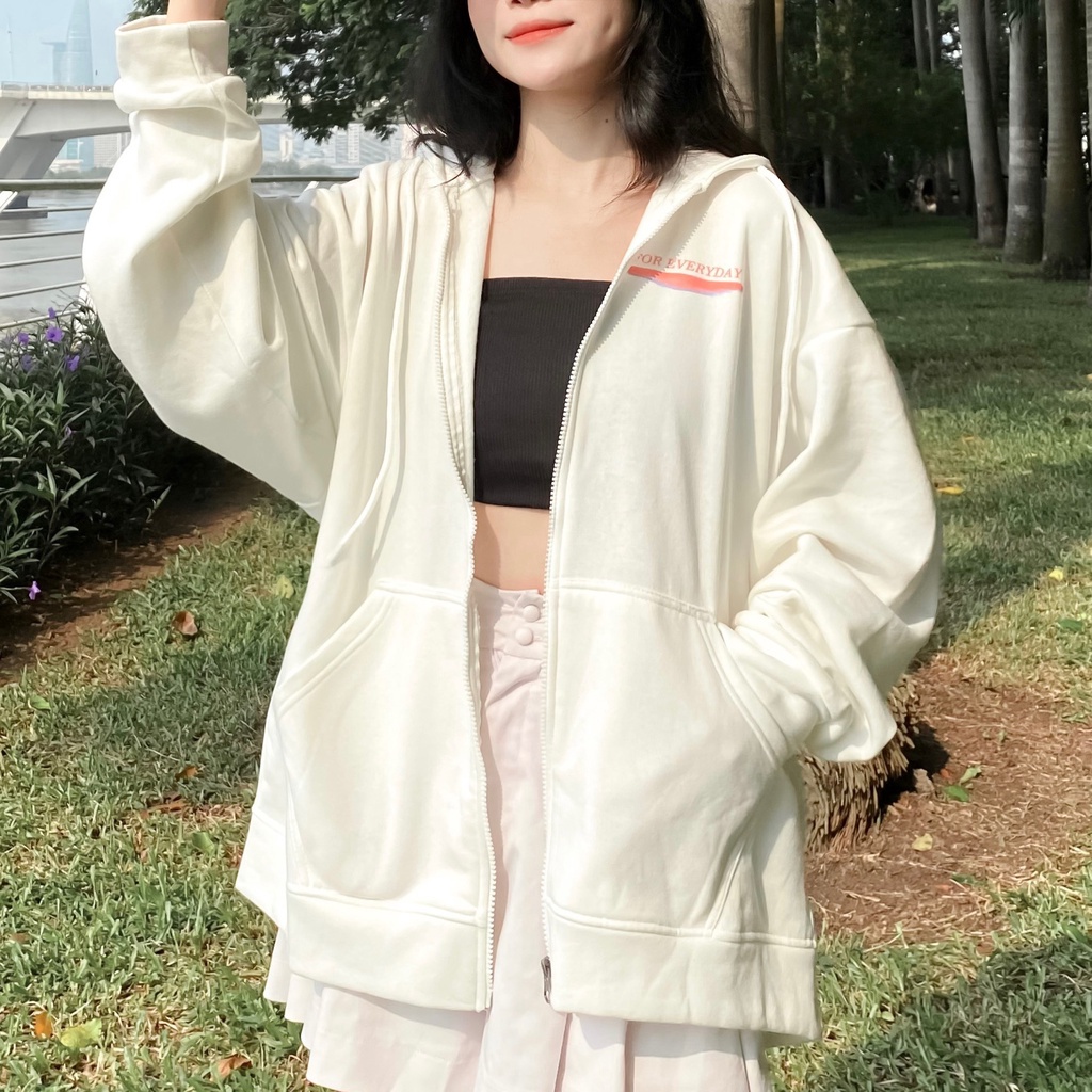 Áo Khoác Hoodie FOR EVERYDAY Nam Nữ Unisex Form Rộng Phối Zip Unisex DAY Vải Nỉ Bông dày dặn GIDI