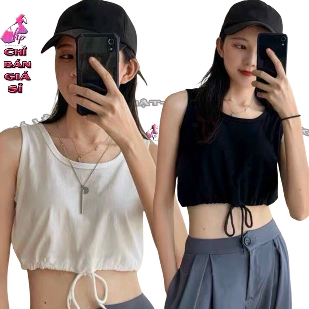 áo croptop nữ ba lỗ sát nách rút eo ôm body thun mỏng nhẹ cực dễ thương mẫu mới thời trang 2021