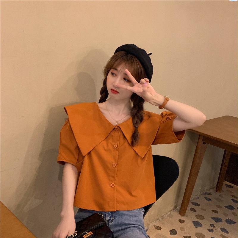 New Korean Style Tops for Women Fashion Loose Small and Short Niche Puff Short Sleeve Shirt