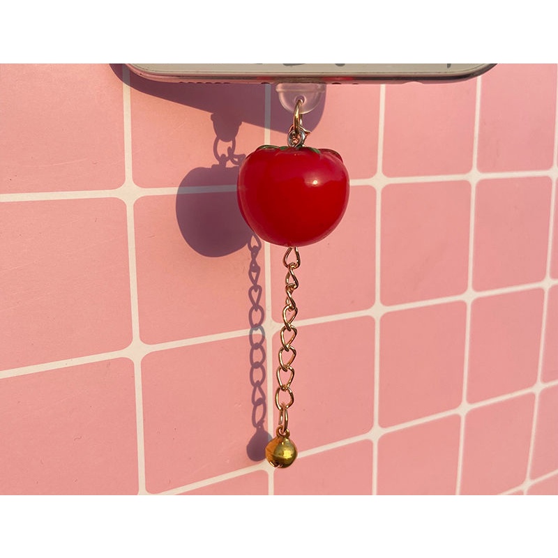 Nút Bịt Chống Bụi Chống Bụi Gắn Ổ Cắm Điện Thoại Di Động Hình Quả Dâu Tây / Cà Chua Phong Cách Nhật Bản