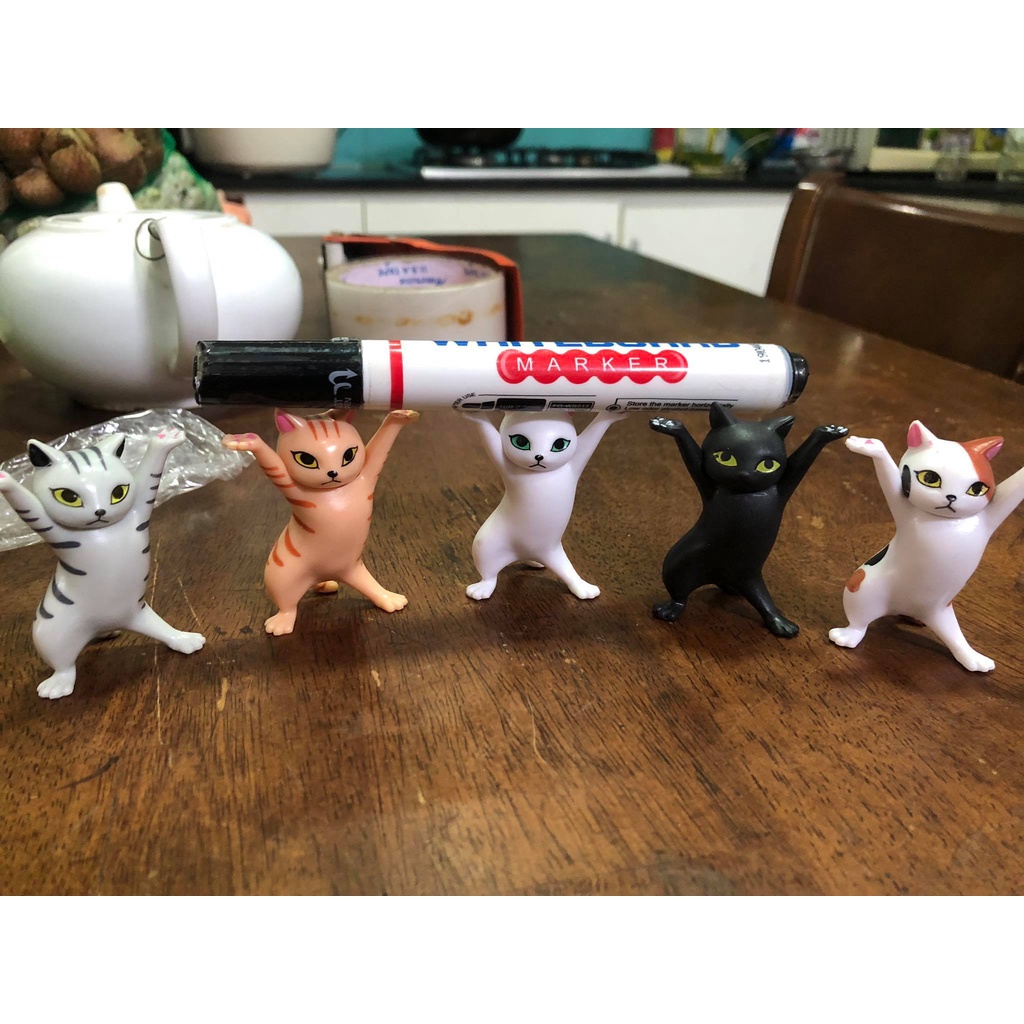 Bộ mô hình 5 mèo uốn éo chống tay decor, setup trang trí bàn làm việc cute - cao 5.5cm
