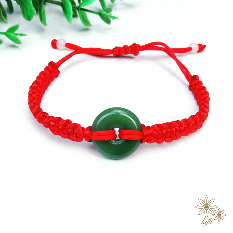 Vòng Đeo Tay Chỉ Đỏ May Mắn Dây Bện Giả Ngọc Bích Có Thể Điều Chỉnh Kích Thước