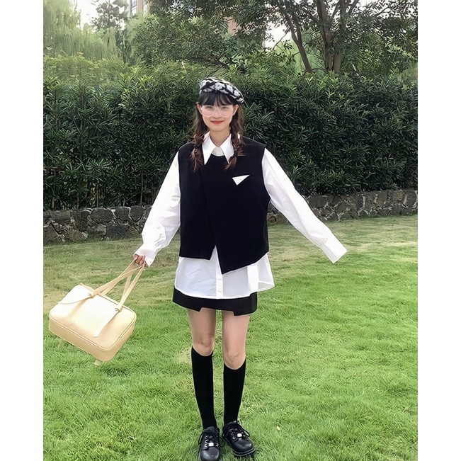 [ Ảnh thật ] ÁO SƠ MI DÁNG RỘNG KÈM GILE CÀI VẠT CHÉO | BigBuy360 - bigbuy360.vn