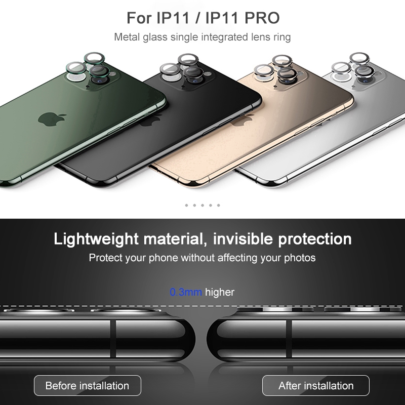 Kính cường lực bảo vệ camera sau điện thoại bằng thủy tinh và kim loại dành cho iPhone 11 Pro Max