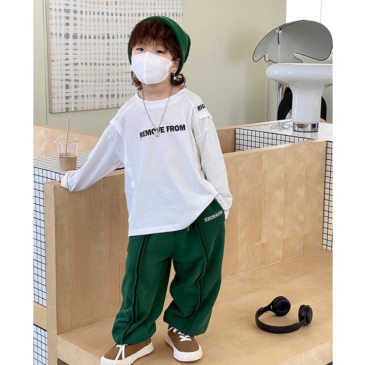 A204- Áo thun dài tay bé trai chữ RE size 90 -150, quần áo trẻ em thu đông phong cách hàn quốc