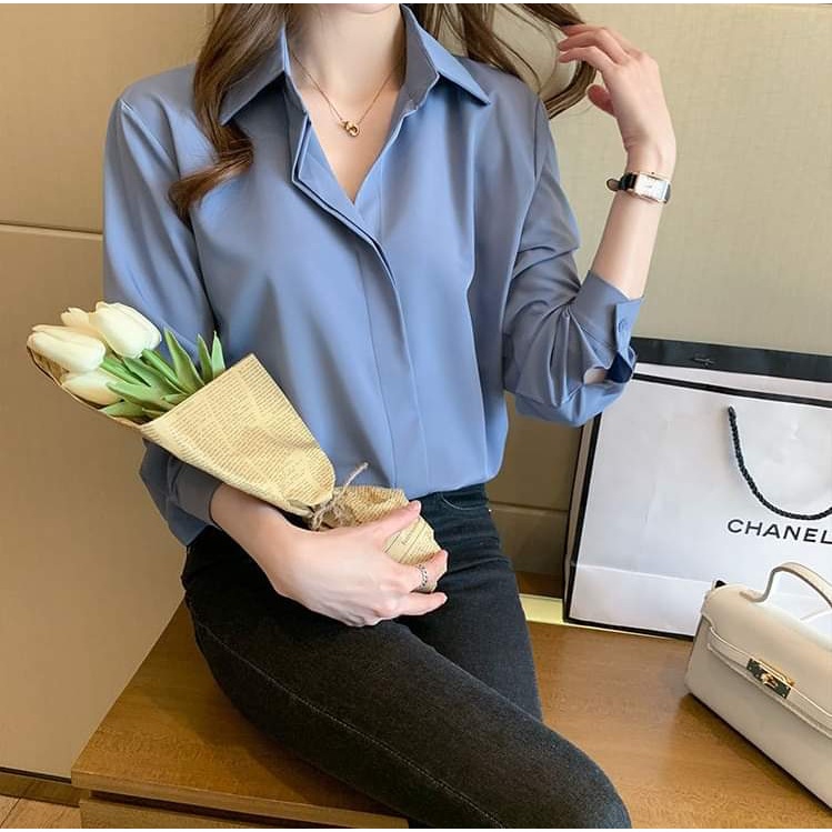 Áo sơ mi nữ kiểu công sở tay dài thiết kế dấu nút chất vải lụa hàn cao cấp AVILO SM07
