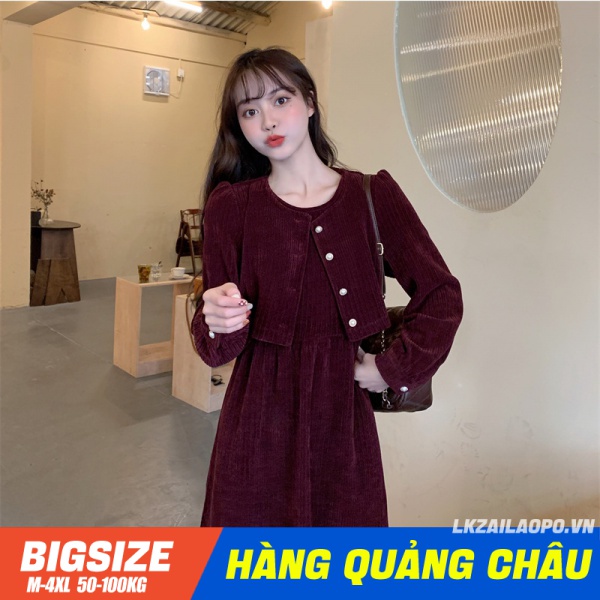 BIGSIZE nữ 45-100kg Váy Đầm Màu Đỏ Phong Cách Retro - quảng châu cao cấp