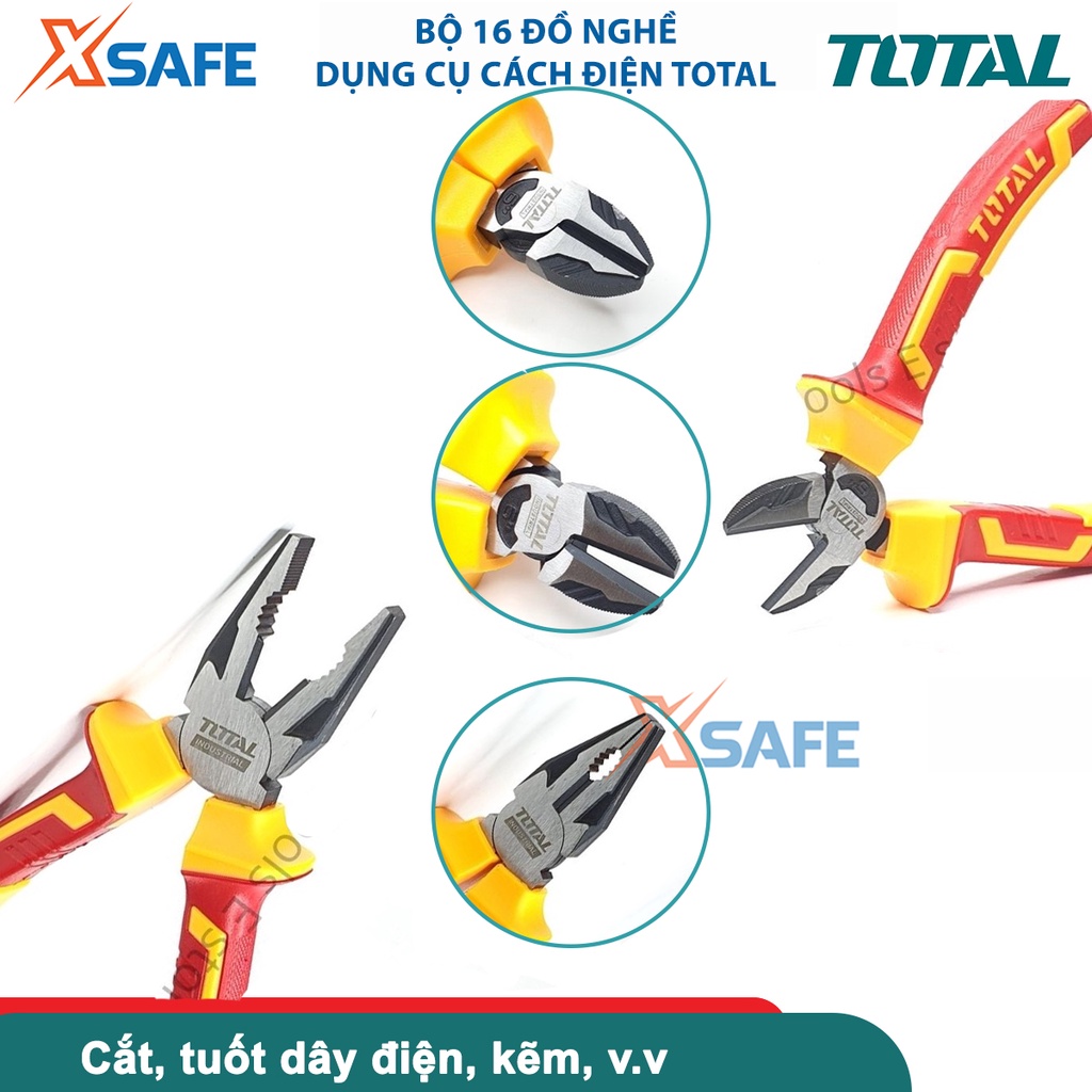 Bộ 16 công cụ dụng cụ cách điện TOTAL THKITH1601, bộ 16 chi tiết cách điện có chứng nhận 1000V, VDE / GS - CHÍNH HÃNG