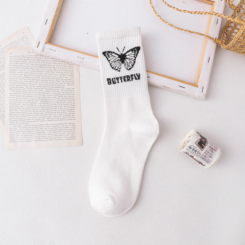 Bivota high neck socks with cute butterfly print for men and women