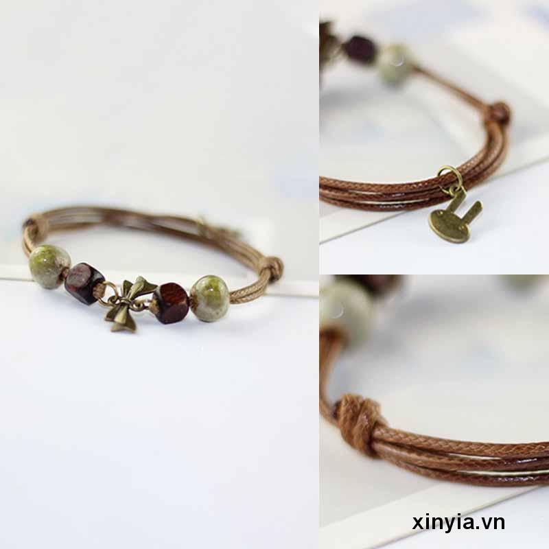 Vòng Đeo Tay Dây Bện Phối Gốm Sứ Thời Trang Dành Cho Nữ