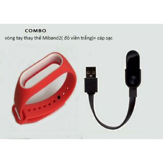 Combo dây thay thế miband 2 đỏ viền trắng + cáp sạc miband 2