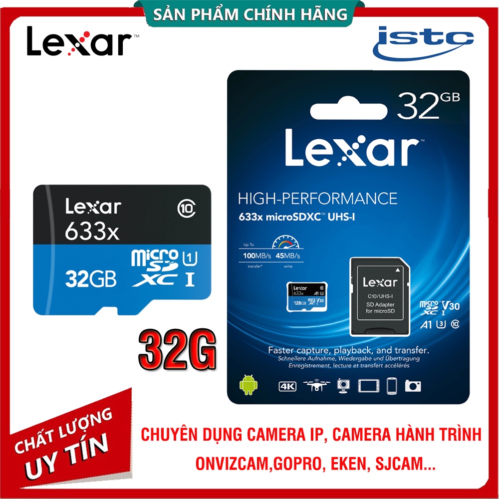 [Chính hãng] Thẻ nhớ chính hãng LEXAR 32GB Cao cấp, tốc độ đọc lên tới 100Mb/s - Bảo hành chính Hãng Mai Hoàng