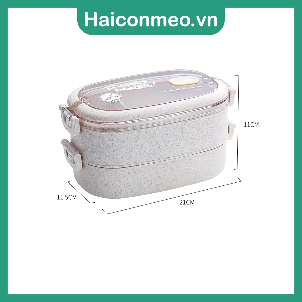 Hộp đựng cơm lúa mạch 2 tầng có quai xách 800ml
