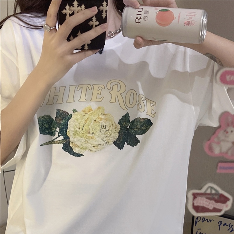 SUXI Áo Thun Ngắn Tay Cổ Tròn Dáng Rộng In Chữ Đơn Giản Thời Trang Mùa Hè Cho Nữ