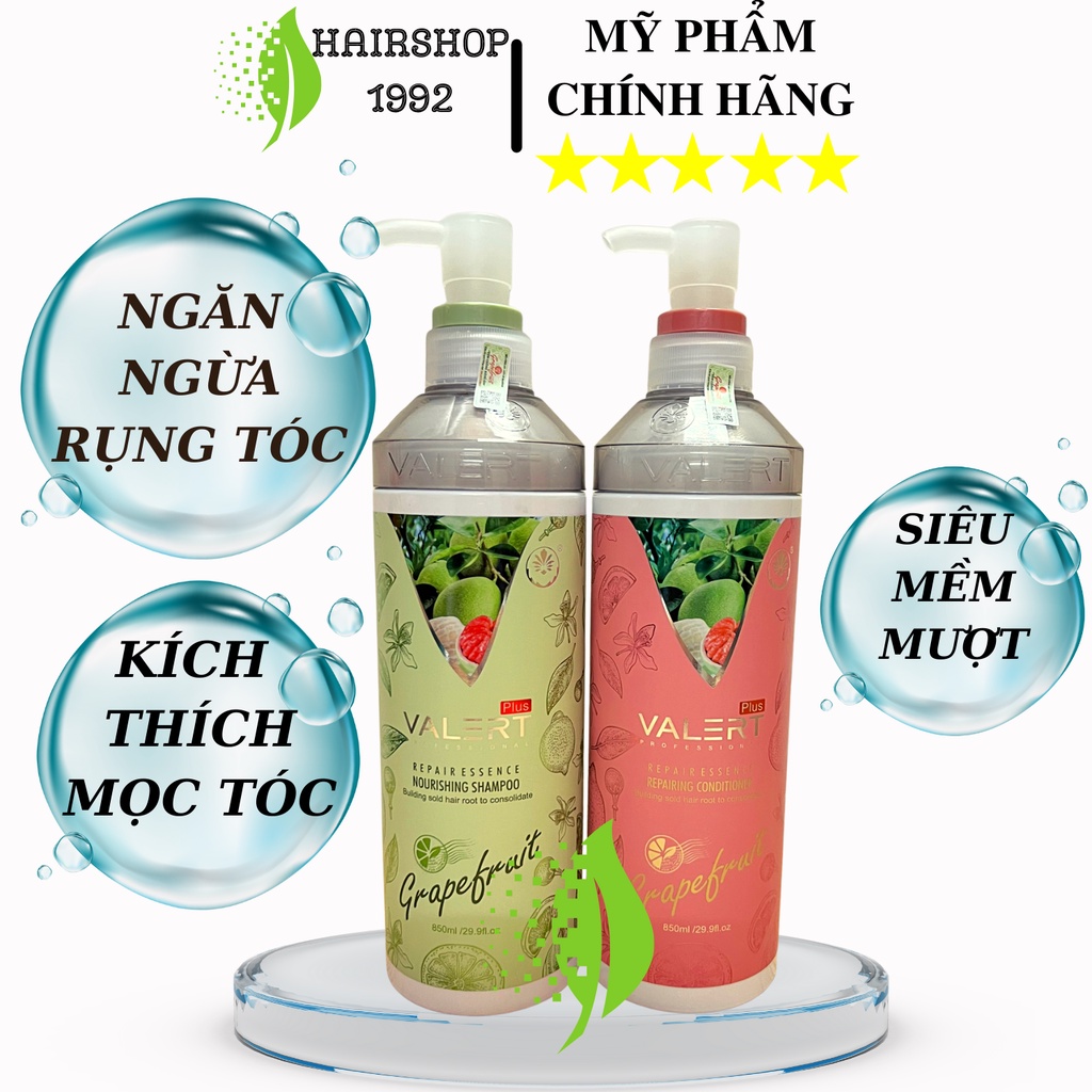 Cặp Dầu Gội Xả Bưởi Grapefruit Valert 850ML Giảm Rụng Tóc Kích Mọc Tóc Phục Hồi Hư Tổn - Chính Hãng