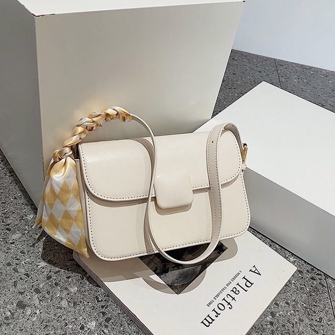 Túi nữ da trơn, khóa vuông bọc da, túi bộ 2 dây tặng kèm khăn lụa nổi bật hàng đẹp 2022 SL47