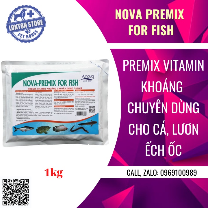 ANOVA Nova Premix for fish -&lt;br&gt;Bổ sung vitamin khoáng chuyên dùng cho cá lươn ốc ếch - Gói 1 Kg Lonton store