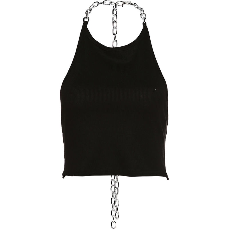 Áo Croptop Hai Dây Hở Lưng Dáng Ôm Phối Dây Xích Kiểu Hàn Quốc Thời Trang Cho Bạn Gái