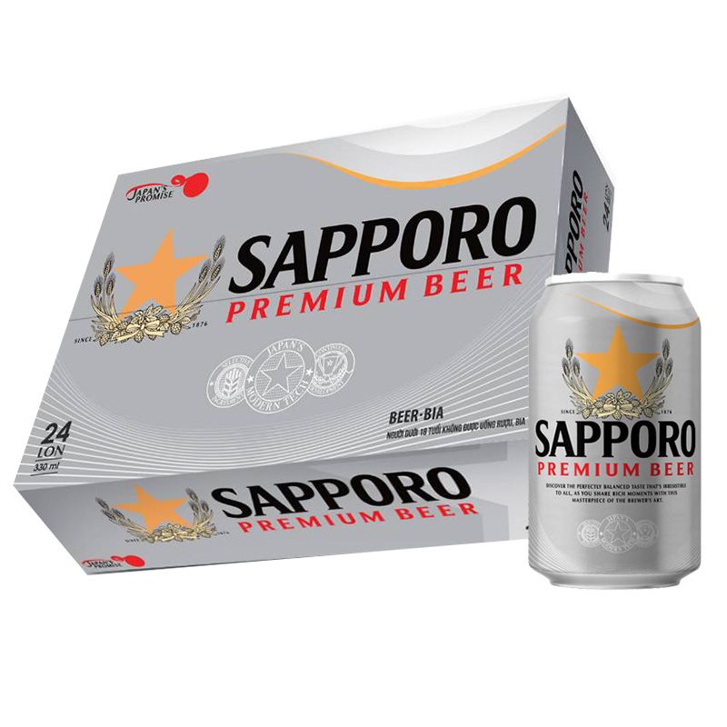 Thùng 24 Lon Bia Sapporo Premium 330ml/Lon
