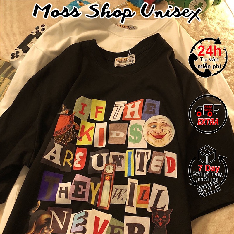 Áo thun tay lỡ unisex If Bảng Chữ Cái Tiếng Anh MOSSSHOP - Áo phông nam nữ phong cách hàn quốc ulzzang form rộng 65kg