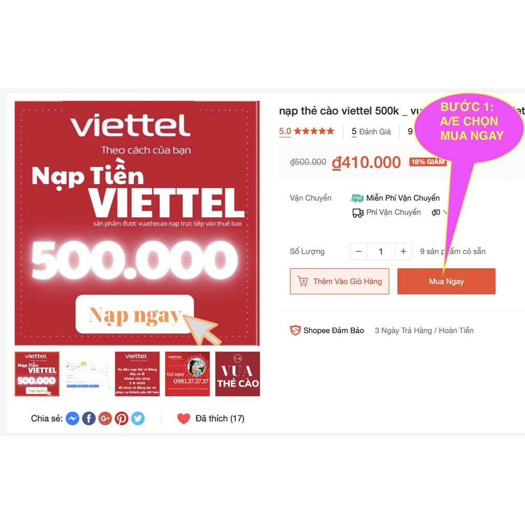 nạp tiền viettel 500k xong 1 đến 30 phút