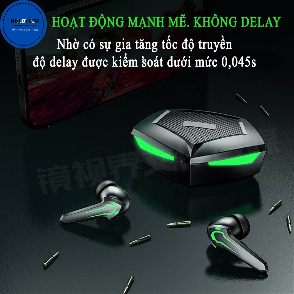 Tai nghe bluetooth không dây HOLOCOM Gaming P30 Max có đèn led ,Tai nghe chơi game có độ trễ âm thanh cực thấp