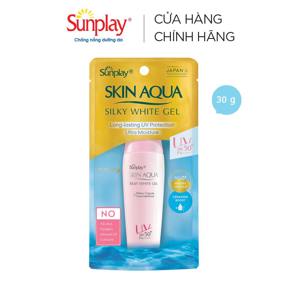 Gel chống nắng dưỡng trắng mượt Sunplay Skin Aqua Silky White Gel SPF 50+ PA++++ 30g