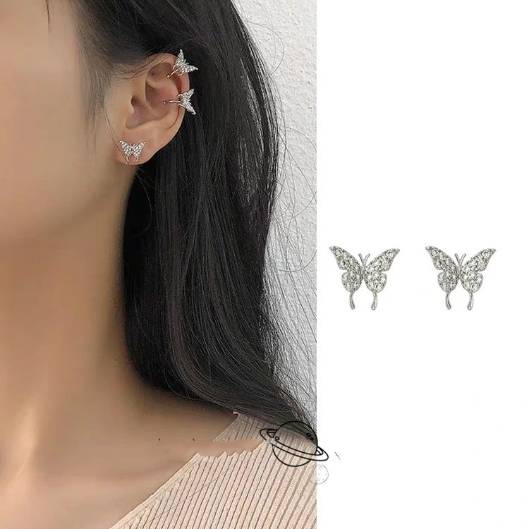 Bông Tai Hình Bướm Đính Đá Xinh Xắn Theo Phong Cách Hàn Quốc