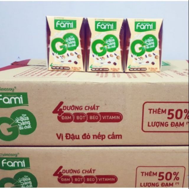 Thùng 36 Hộp Sữa fami Go Vị Đậu Đỏ Nếp Cẩm 200ml date tháng 4/2021