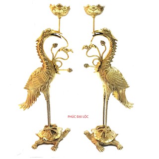 Đôi hạc thờ cánh Vĩnh Tiến số 2 (VT2) bằng đồng cao 42 cm nặng 2,8 kg màu vàng sáng bóng