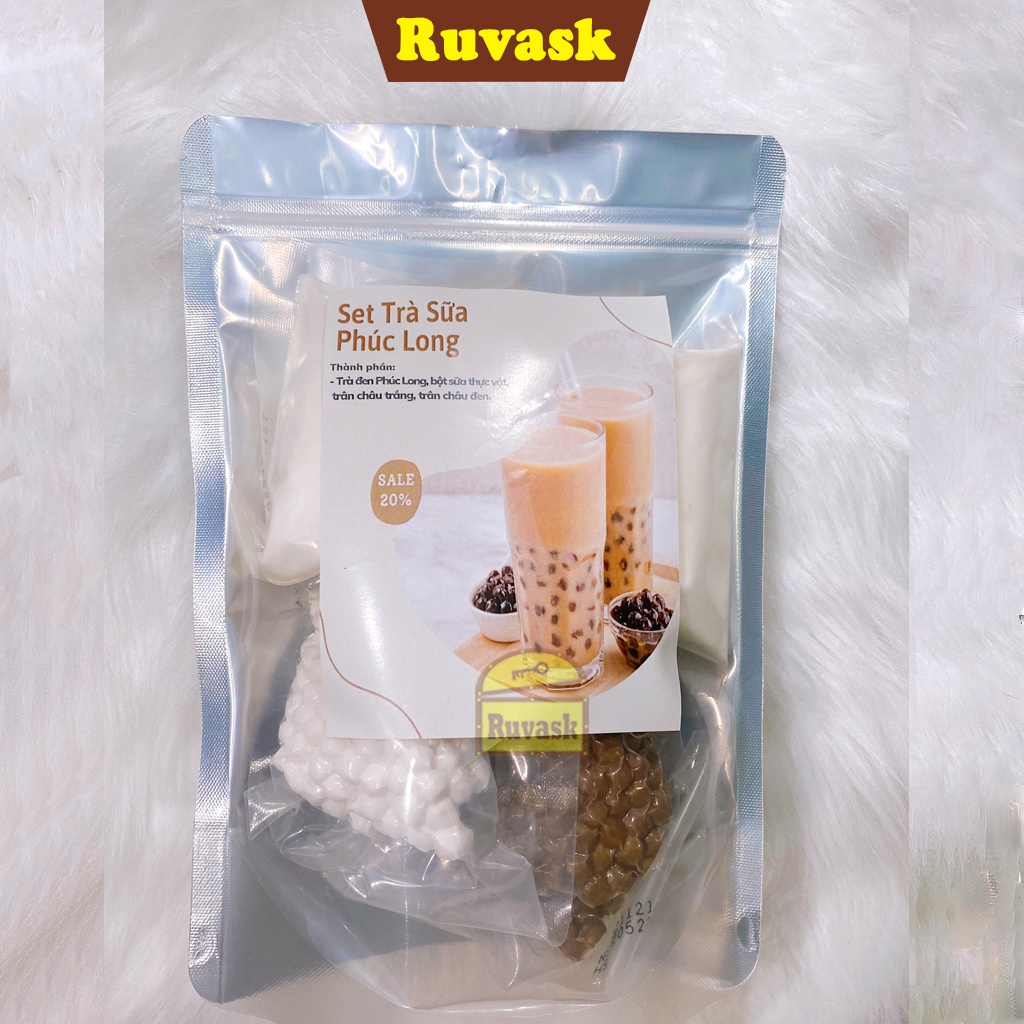 Set Trà Sữa Phúc Long Trân Châu Đường Đen Thái Xanh Đỏ Khoai Môn Matcha - Nguyên Liệu Trà Sữa Tự Pha Kem Trứng Ruvask