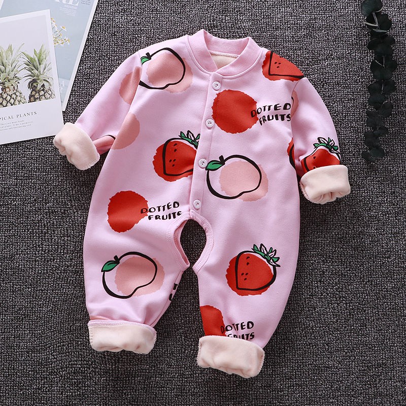 Quần áo ấm cho bé Xiêm dài tay cộng với nhung Baby Boy Winter Romper Nữ đồ ngủ sơ sinh 0-3-6 Tháng 1 tuổi