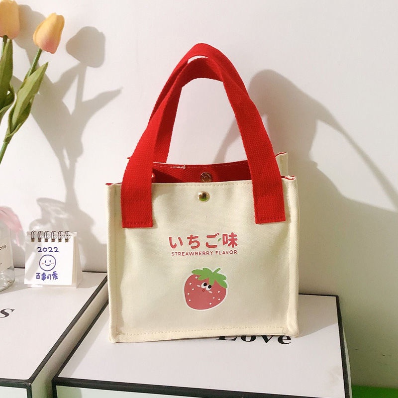 Túi Tote Vải Canvas Mini Đựng Hộp Cơm Trưa Thiết Kế Dễ Thương Cho Nữ Sinh