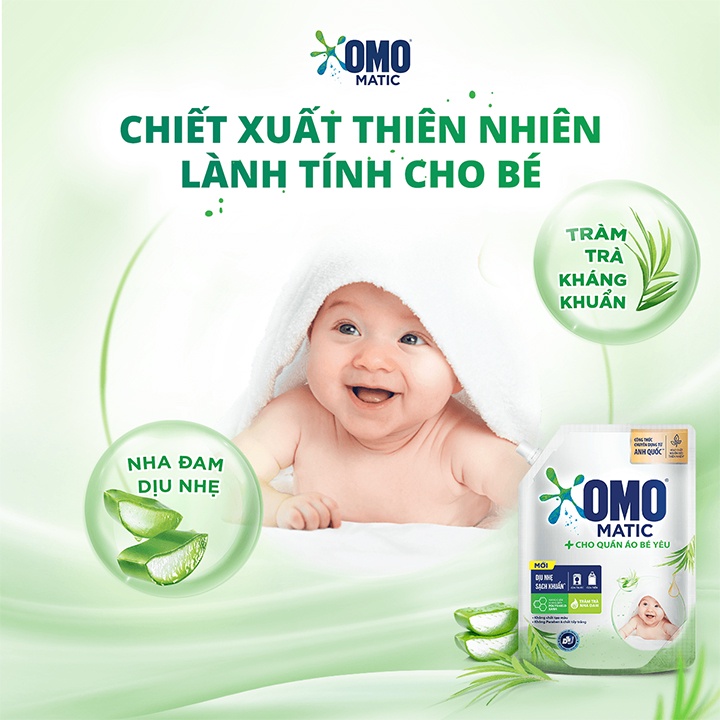 Nước Giặt OMO MATIC Dịu Nhẹ Cho Da Nhạy Cảm túi 2kg