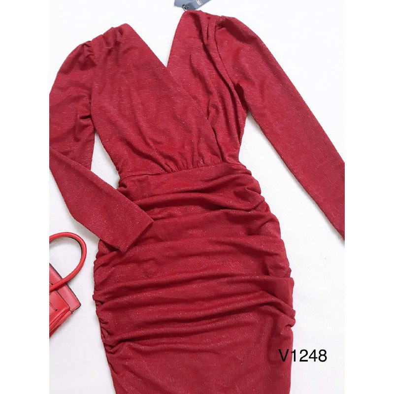[ xả kho ] MiD Đầm đỏ body cổ V quyến rũ V1248 Mie Design kèm ảnh thật