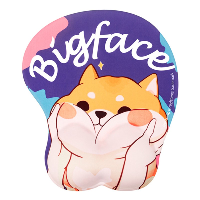 COmbo Bộ Lót Chuột 3D và Đệm Kê Tay Bàn Phím Chống Mỏi Cổ Tay Công Thái Học Bull Dog Big Face - Mouse Pad Silicone Cute