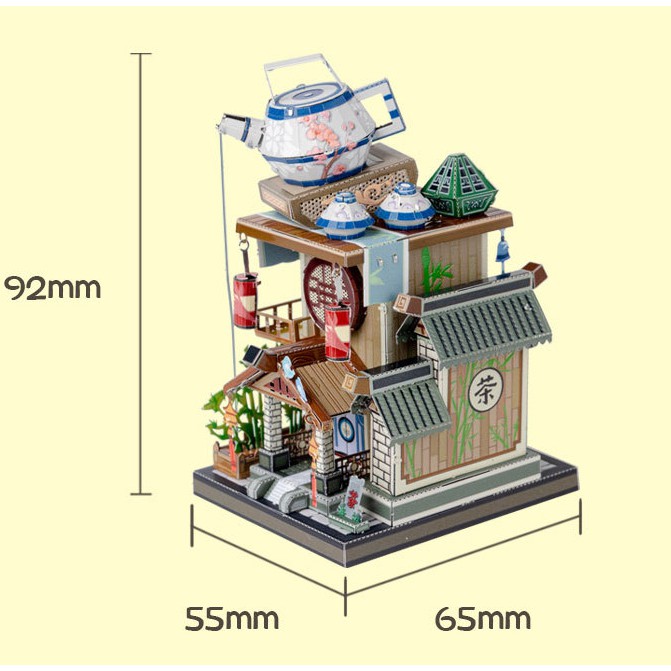 Mô hình lắp ghép kim loại 3d 4 tiệm hàng( tiệm lẩu-tiệm may-tiệm trà-sòng bạc) -tặng kèm đèn led (MU)