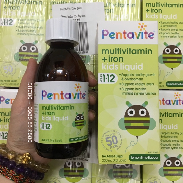 Pentavite Multivitamin iron Kids Liquid 200ml Vitamin tổng hợp và sắt cho bé của Úc