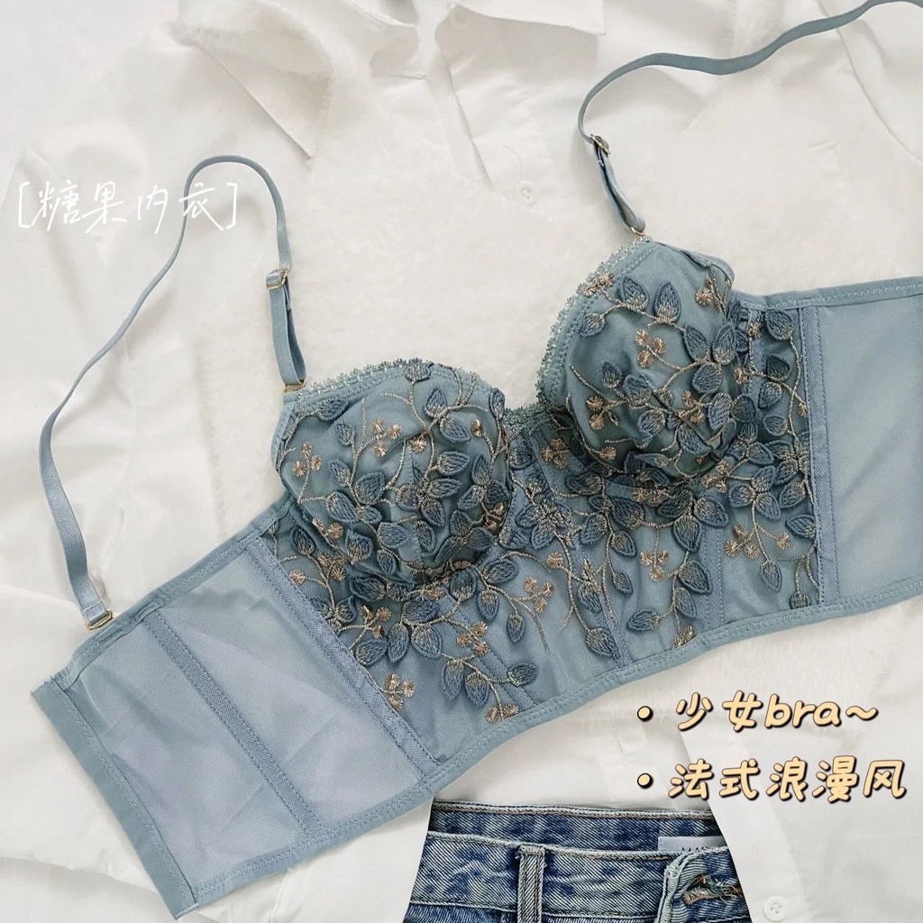 Áo Ngực Thêu Hình Xương Cá Chống Chảy Xệ Dây Đeo Thép Mềm Có Thể Điều Chỉnh Cho Nữ