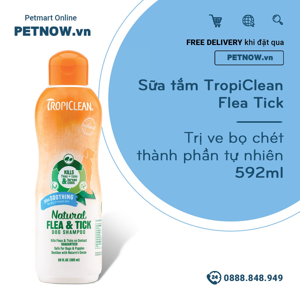 Sữa tắm TropiClean Flea Tick 592ml - Trị ve bọ chét thành phần tự nhiên