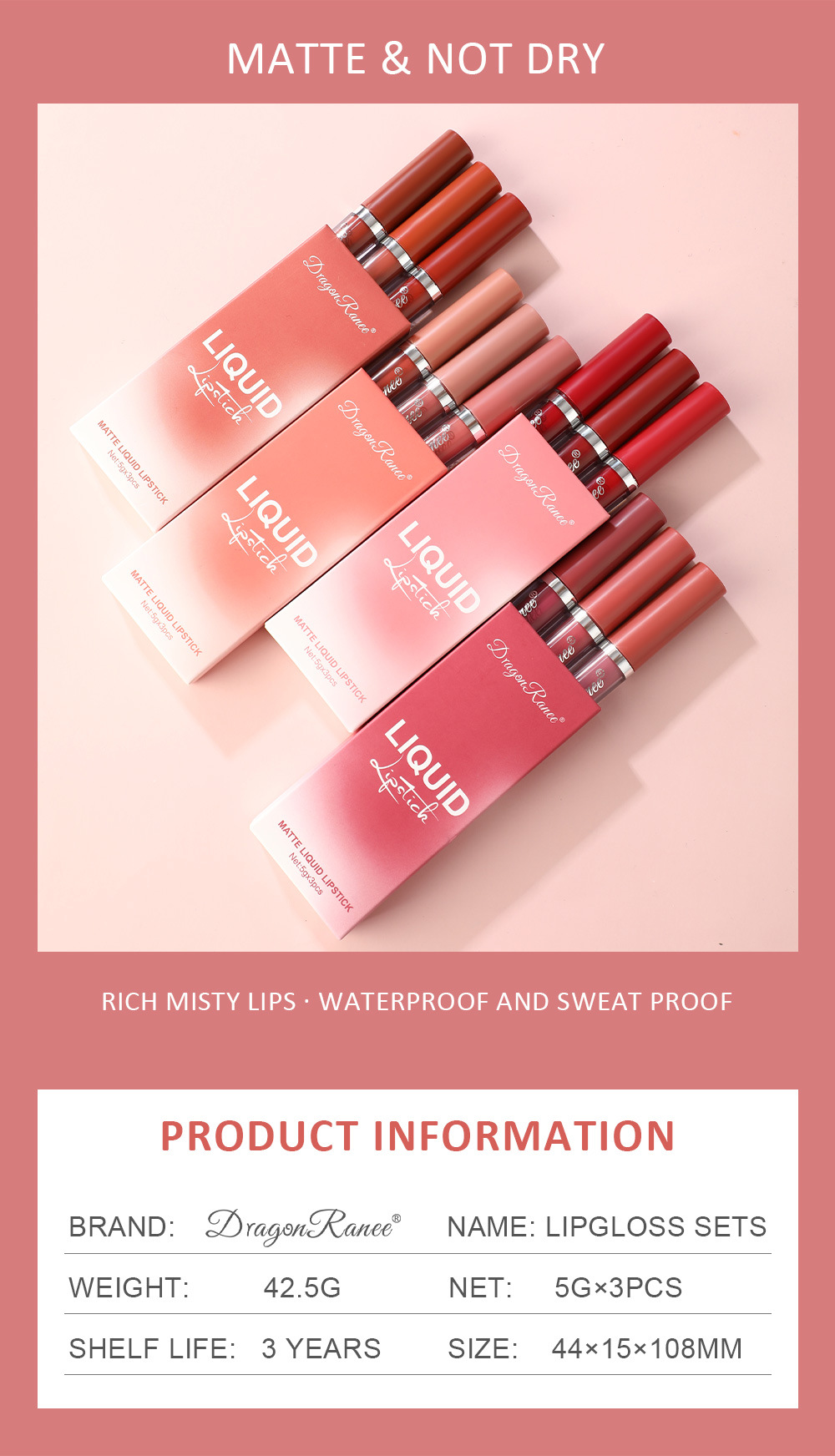 [Hàng mới về] Set 3 Son Kem Kháng Nước Lâu Trôi Màu Sắc Phong Phú | BigBuy360 - bigbuy360.vn