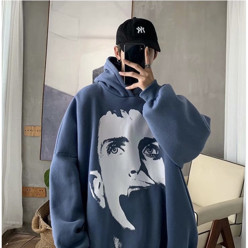 Áo hoodie, áo nỉ in hoạt tiết mặt người ngầu chất form thụng phong cách Ulzzang