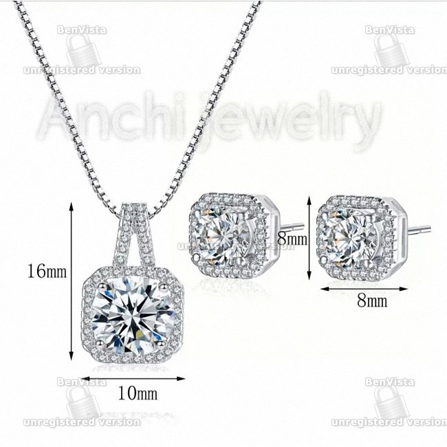 Bộ dây chuyền bông tai nữ mặt đá vuông, chuẩn bạc ta sáng đẹp , Anchi jewelry